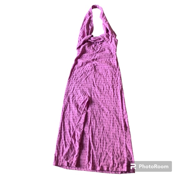 Free People Nya Maxi Dress Size Large Pink Boho Plunge Neck Cut Out Split - Picture 4 of 9